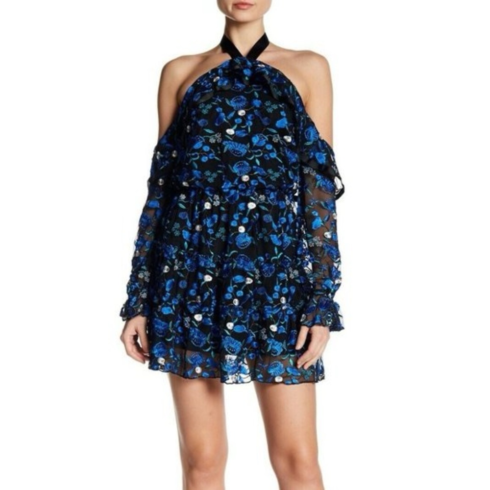 Alexia Admor Embroidered Ruffle Halter Mini Dress – Size 6 | Perfect Condition